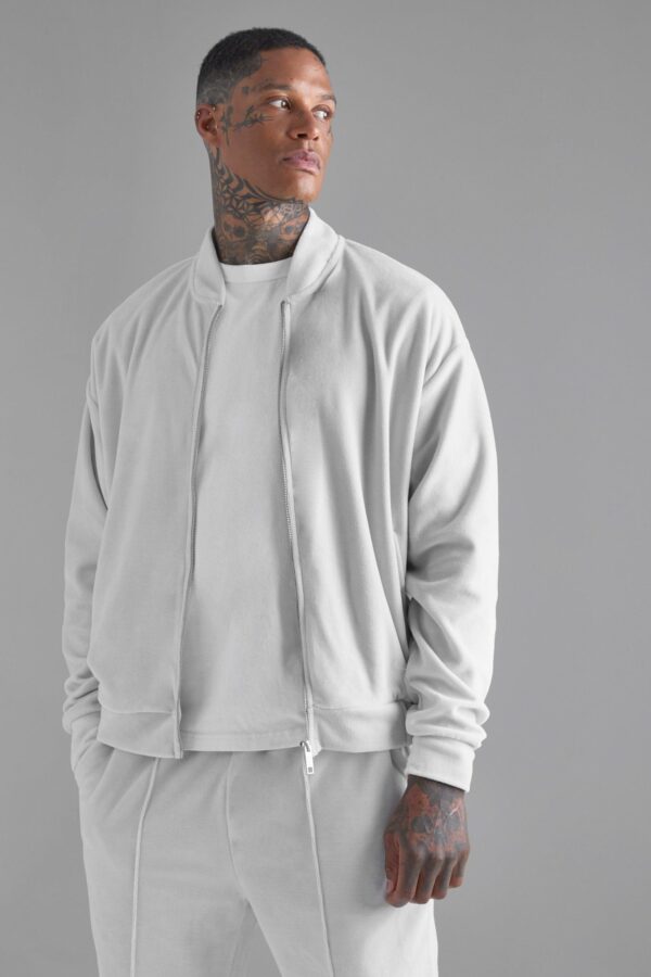 Premium Quality Custom White Bomber Velour Tracksuits Zipper Jacket & Pants