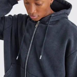 Oversized Zipper Acid Wash Hoodie - Image 3