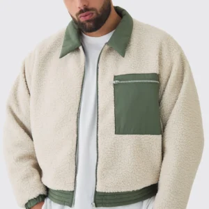 Plus Boxy Polar Fleece & Nylon Collared Bomber Jacket — Premium Streetwear for Your Brand