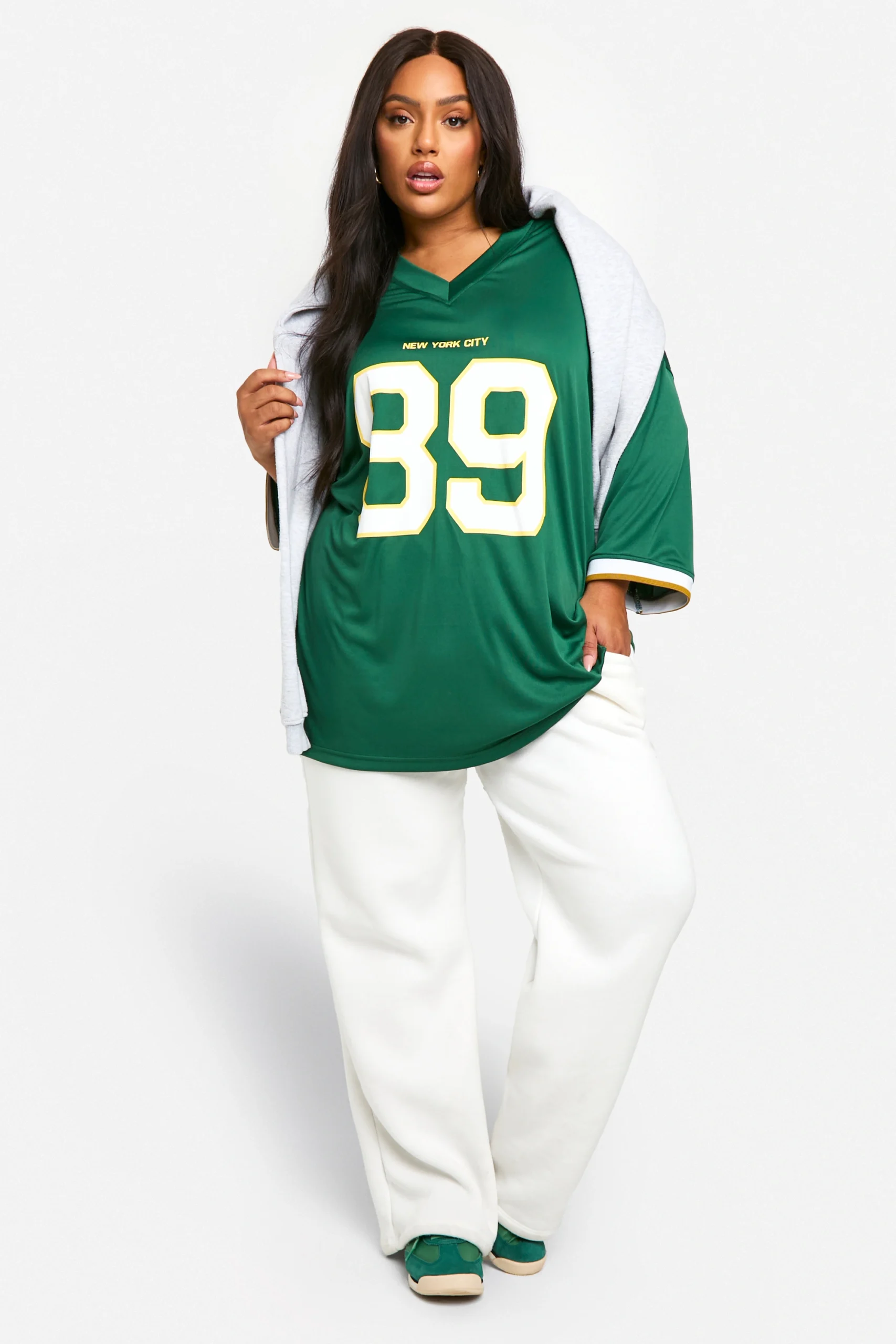 Custom Clothing Manufacturer 89 New York City Slogan Women's Dropshoulder Football Jersey