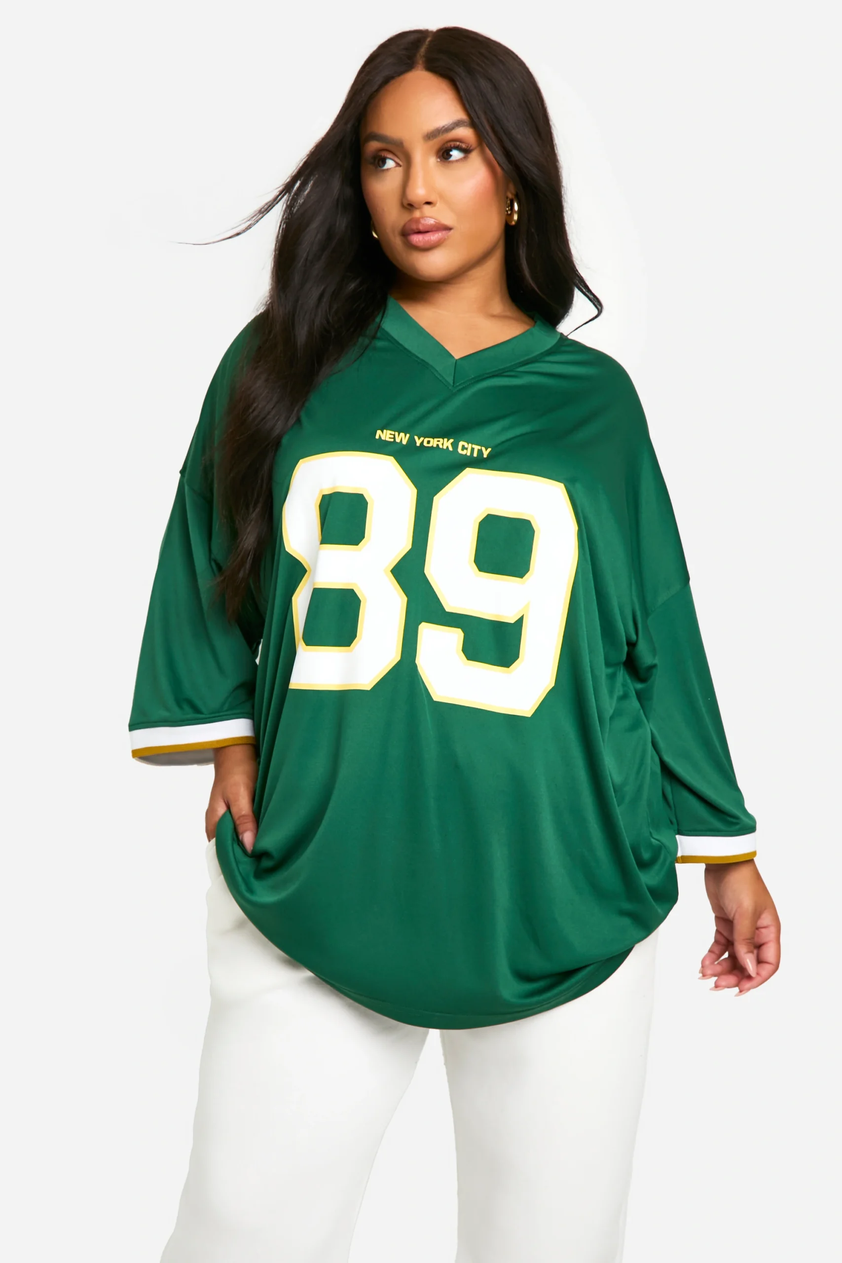 Custom Clothing Manufacturer 89 New York City Slogan Women's Dropshoulder Football Jersey